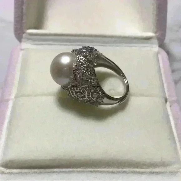 12mm Genuine White Pearl Lace Craft Ring - Picture 1 of 11
